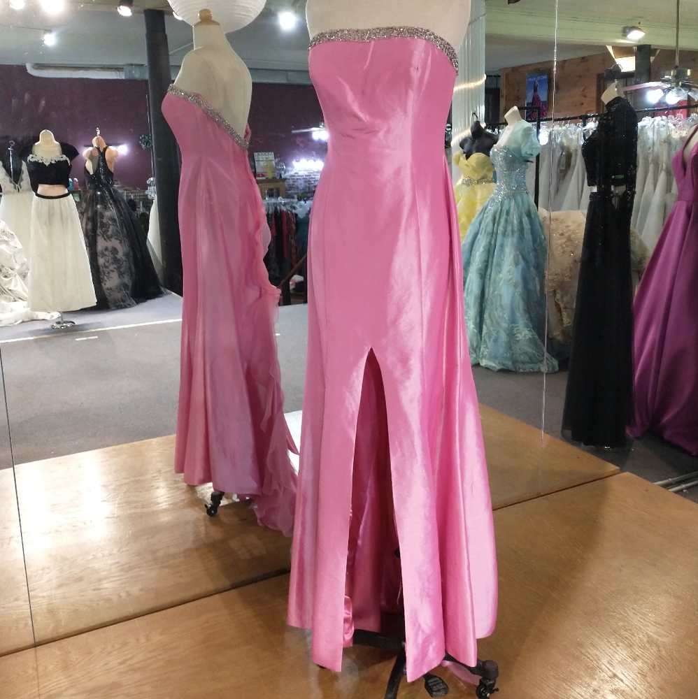 Beyond Strapless Rhinestoned Front Slit Dress